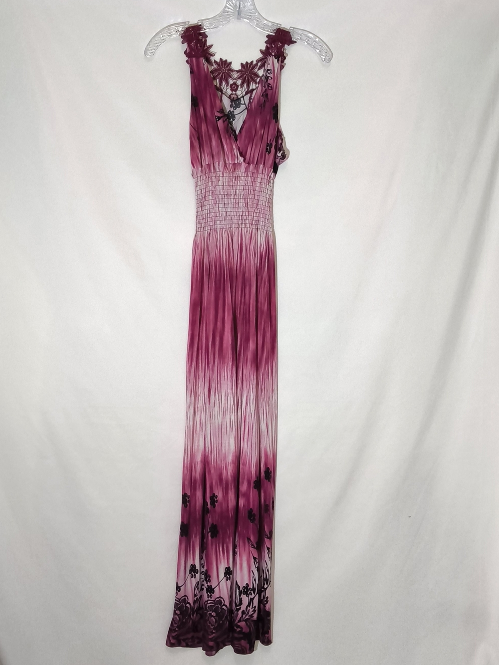 Floral Tie-Dye Smocked Maxi Dress Lace Straps